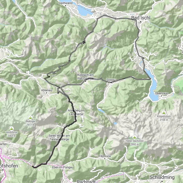 Map miniature of "The Road to Adventure" cycling inspiration in Oberösterreich, Austria. Generated by Tarmacs.app cycling route planner