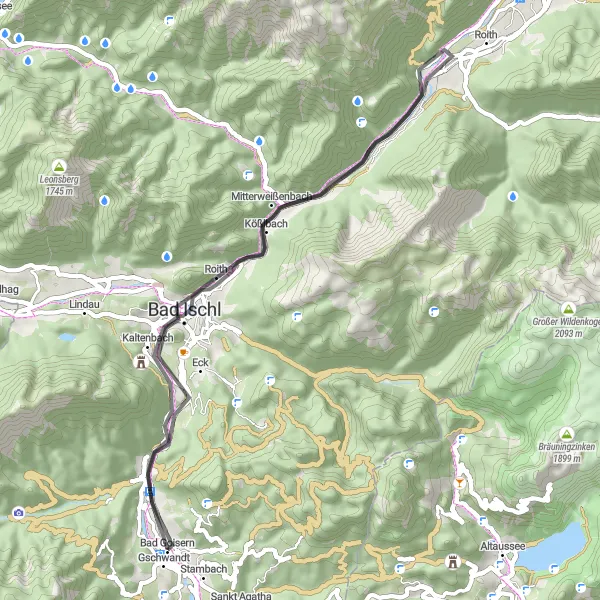 Miniatura della mappa di ispirazione al ciclismo "Giro in bicicletta su strada da Bad Goisern" nella regione di Oberösterreich, Austria. Generata da Tarmacs.app, pianificatore di rotte ciclistiche