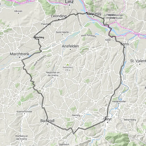 Miniatura della mappa di ispirazione al ciclismo "Esplorazione ciclistica tra città e natura nell'Alta Austria" nella regione di Oberösterreich, Austria. Generata da Tarmacs.app, pianificatore di rotte ciclistiche