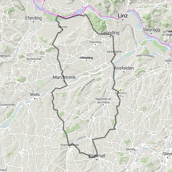 Miniatuurkaart van de fietsinspiratie "Rondrit met uitzicht op terrassen" in Oberösterreich, Austria. Gemaakt door de Tarmacs.app fietsrouteplanner