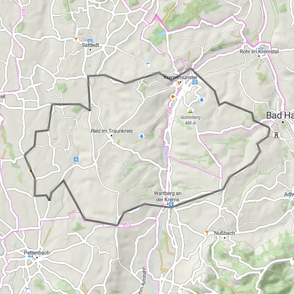 Map miniature of "Wartberg Loop" cycling inspiration in Oberösterreich, Austria. Generated by Tarmacs.app cycling route planner