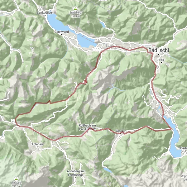 Miniatura della mappa di ispirazione al ciclismo "Percorso Gravel Bad Ischl - Pfandl Bundesstraße" nella regione di Oberösterreich, Austria. Generata da Tarmacs.app, pianificatore di rotte ciclistiche