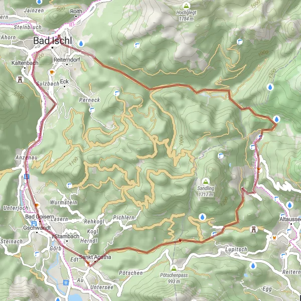 Miniatua del mapa de inspiración ciclista "Ruta de Grava desde Bad Ischl al Siriuskogl" en Oberösterreich, Austria. Generado por Tarmacs.app planificador de rutas ciclistas