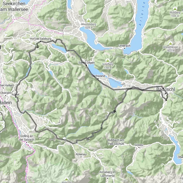 Map miniature of "Road Challenge: Wildenstein to Bad Ischl" cycling inspiration in Oberösterreich, Austria. Generated by Tarmacs.app cycling route planner