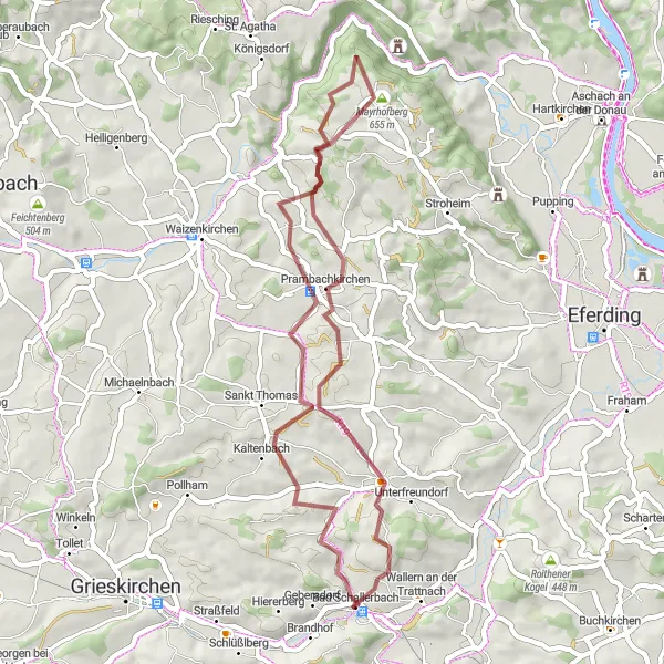 Miniaturní mapa "Off-road výlet na Mayrhofberg" inspirace pro cyklisty v oblasti Oberösterreich, Austria. Vytvořeno pomocí plánovače tras Tarmacs.app