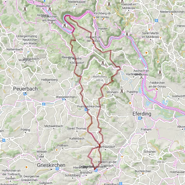 Zemljevid v pomanjšavi "Gorsko-kolesarska avantura po strminah in dolinah" kolesarske inspiracije v Oberösterreich, Austria. Generirano z načrtovalcem kolesarskih poti Tarmacs.app