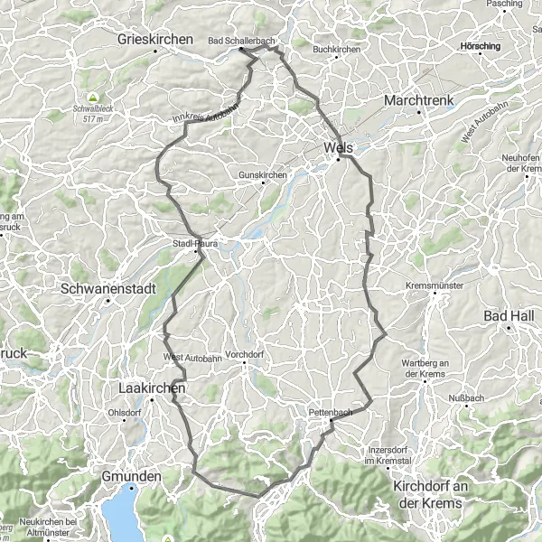 Kartminiatyr av "Långvägscykling till Wels och Pichl bei Wels" cykelinspiration i Oberösterreich, Austria. Genererad av Tarmacs.app cykelruttplanerare