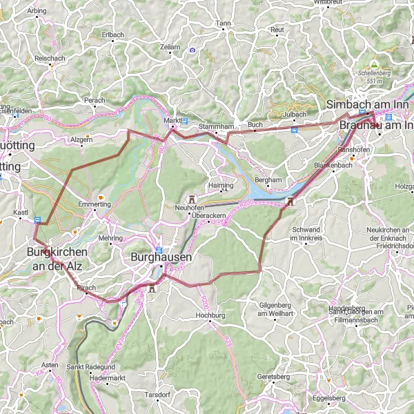 Miniaturní mapa "Gravel route to Marktl" inspirace pro cyklisty v oblasti Oberösterreich, Austria. Vytvořeno pomocí plánovače tras Tarmacs.app