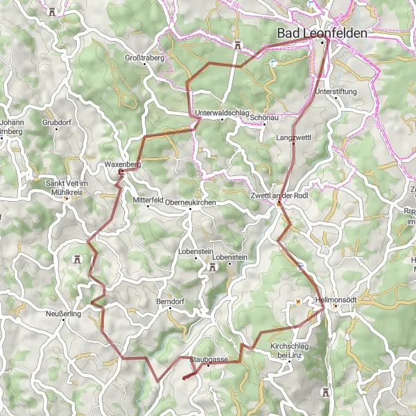 Map miniature of "The Zwettl-An-der-Rodl Loop" cycling inspiration in Oberösterreich, Austria. Generated by Tarmacs.app cycling route planner