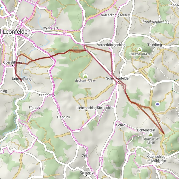 Miniatura della mappa di ispirazione al ciclismo "Percorso in bicicletta su sterrato" nella regione di Oberösterreich, Austria. Generata da Tarmacs.app, pianificatore di rotte ciclistiche