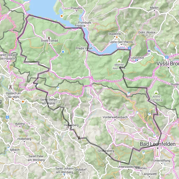 Miniatua del mapa de inspiración ciclista "Ruta Escénica de Alpenblick a Bad Leonfelden" en Oberösterreich, Austria. Generado por Tarmacs.app planificador de rutas ciclistas