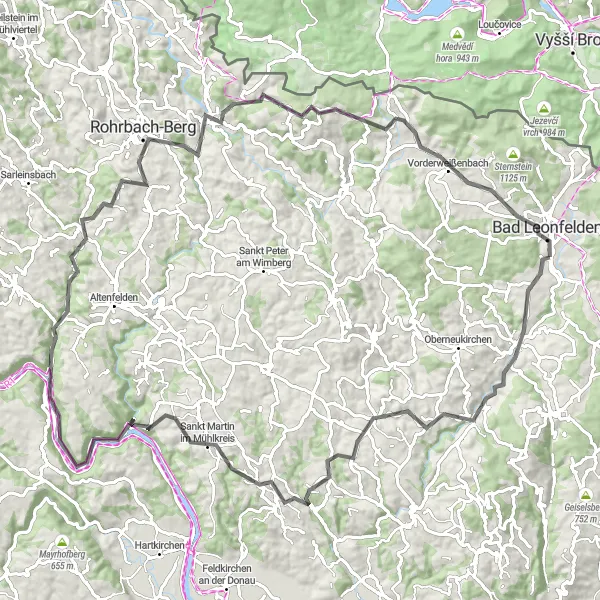 Miniatua del mapa de inspiración ciclista "Ruta Panorámica a Donaublick" en Oberösterreich, Austria. Generado por Tarmacs.app planificador de rutas ciclistas