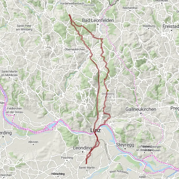 Map miniature of "Gravel Adventure through Linz and Zwettl an der Rodl" cycling inspiration in Oberösterreich, Austria. Generated by Tarmacs.app cycling route planner