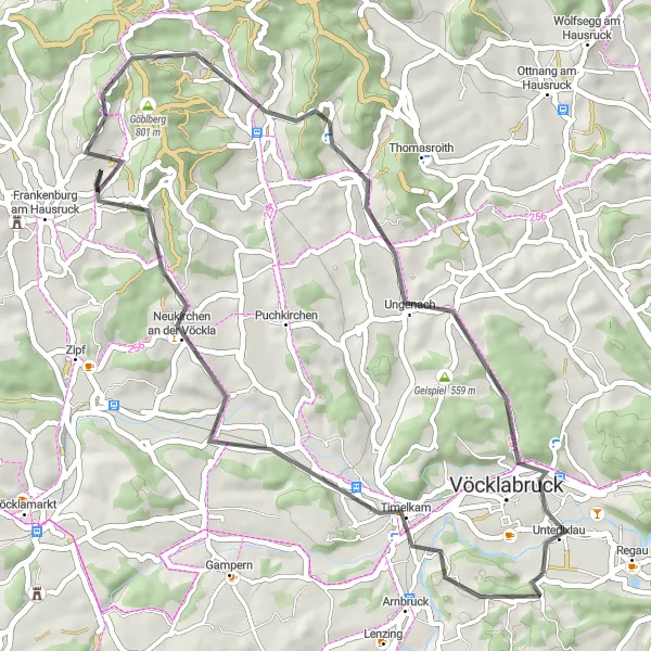 Zemljevid v pomanjšavi "Krožna kolesarska pot v okolici Dürnau" kolesarske inspiracije v Oberösterreich, Austria. Generirano z načrtovalcem kolesarskih poti Tarmacs.app