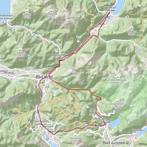 Karten-Miniaturansicht der Radinspiration "Zauberhafte Bergwelten rund um Ebensee" in Oberösterreich, Austria. Erstellt vom Tarmacs.app-Routenplaner für Radtouren