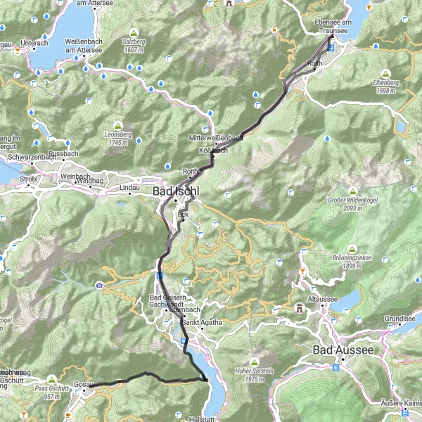 Mapa miniatúra "Okruh cez Ebensee a okolie" cyklistická inšpirácia v Oberösterreich, Austria. Vygenerované cyklistickým plánovačom trás Tarmacs.app