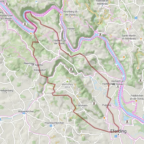 Karttaminiaatyyri "Naturverbundene Gravel-Tour" pyöräilyinspiraatiosta alueella Oberösterreich, Austria. Luotu Tarmacs.app pyöräilyreittisuunnittelijalla