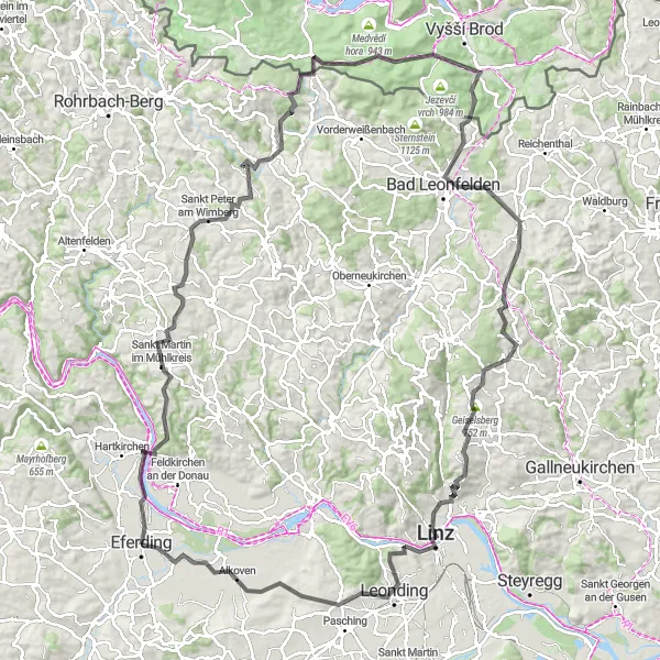 Miniatuurkaart van de fietsinspiratie "Groene tocht langs Aschach an der Donau en Linz" in Oberösterreich, Austria. Gemaakt door de Tarmacs.app fietsrouteplanner