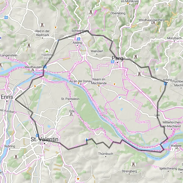 Miniatua del mapa de inspiración ciclista "Ruta escénica de Georgenberg a Ennsdorf" en Oberösterreich, Austria. Generado por Tarmacs.app planificador de rutas ciclistas