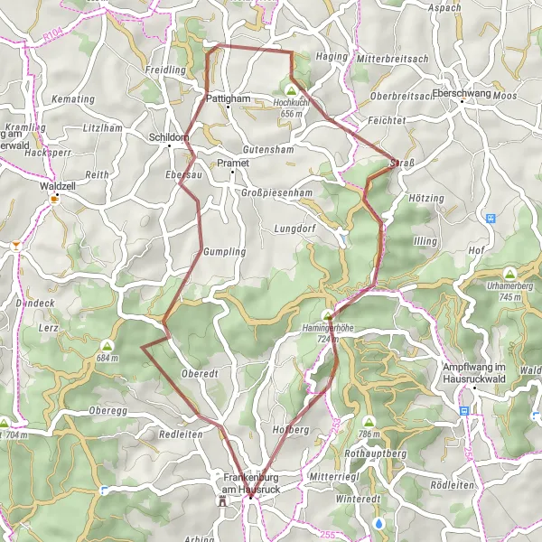 Karttaminiaatyyri "Pattigham - Goblberg Loop" pyöräilyinspiraatiosta alueella Oberösterreich, Austria. Luotu Tarmacs.app pyöräilyreittisuunnittelijalla