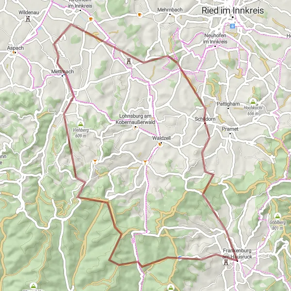 Miniatuurkaart van de fietsinspiratie "Ontdekking van Historische Schatten in Hengstberg" in Oberösterreich, Austria. Gemaakt door de Tarmacs.app fietsrouteplanner