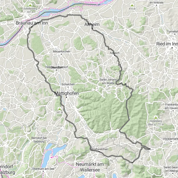 Map miniature of "Frankenmarkt Loop" cycling inspiration in Oberösterreich, Austria. Generated by Tarmacs.app cycling route planner