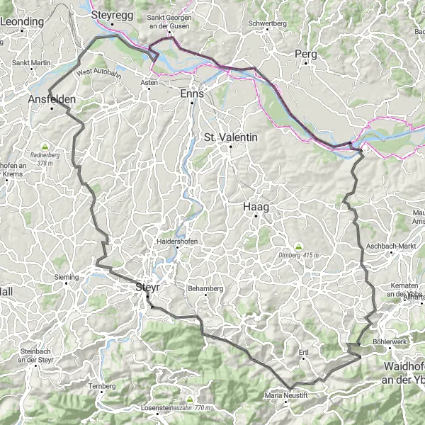 Map miniature of "Epic Hills of Oberösterreich" cycling inspiration in Oberösterreich, Austria. Generated by Tarmacs.app cycling route planner