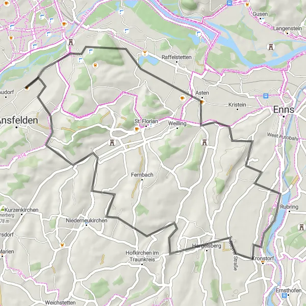 Miniatua del mapa de inspiración ciclista "Ruta corta en bicicleta por Oberösterreich." en Oberösterreich, Austria. Generado por Tarmacs.app planificador de rutas ciclistas