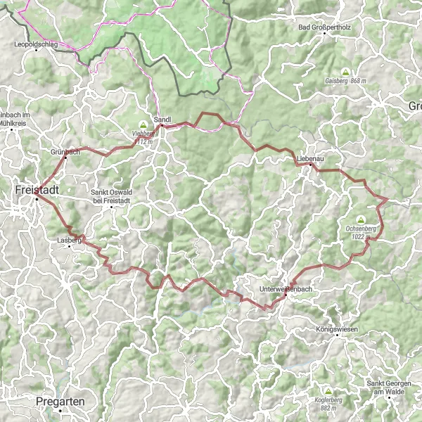 Kartminiatyr av "Freistadt - Äventyr längs grusvägar från Viehberg till Haugenödtberg" cykelinspiration i Oberösterreich, Austria. Genererad av Tarmacs.app cykelruttplanerare