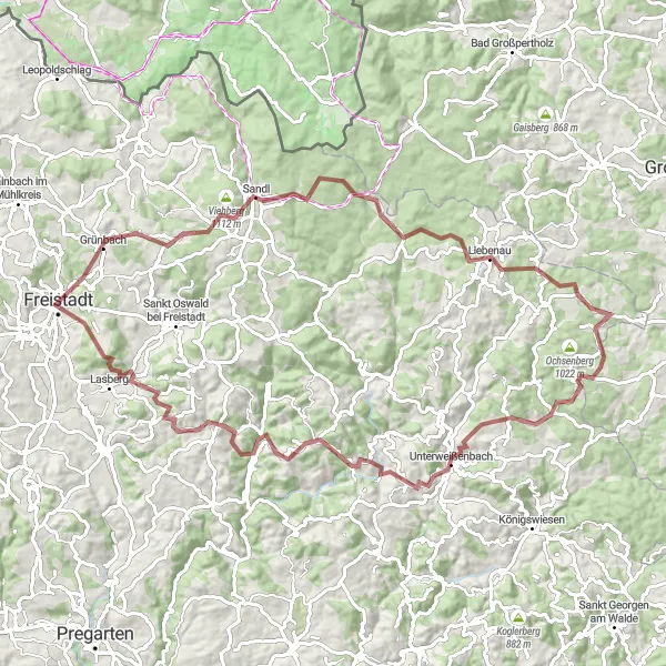 Map miniature of "The Gravel Adventure" cycling inspiration in Oberösterreich, Austria. Generated by Tarmacs.app cycling route planner