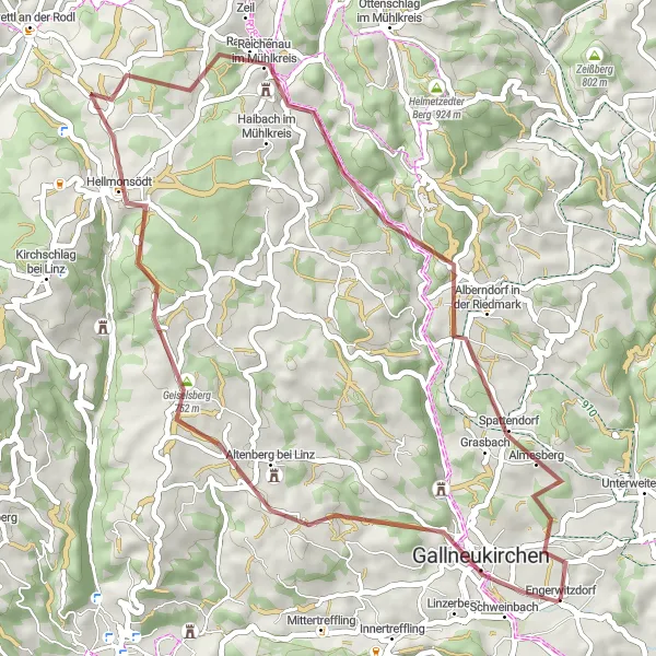 Karttaminiaatyyri "Altenberg bei Linz Gravel Exploration" pyöräilyinspiraatiosta alueella Oberösterreich, Austria. Luotu Tarmacs.app pyöräilyreittisuunnittelijalla