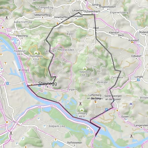 Miniaturní mapa "Lehká cyklotrasa s památky v okolí Gallneukirchenu" inspirace pro cyklisty v oblasti Oberösterreich, Austria. Vytvořeno pomocí plánovače tras Tarmacs.app