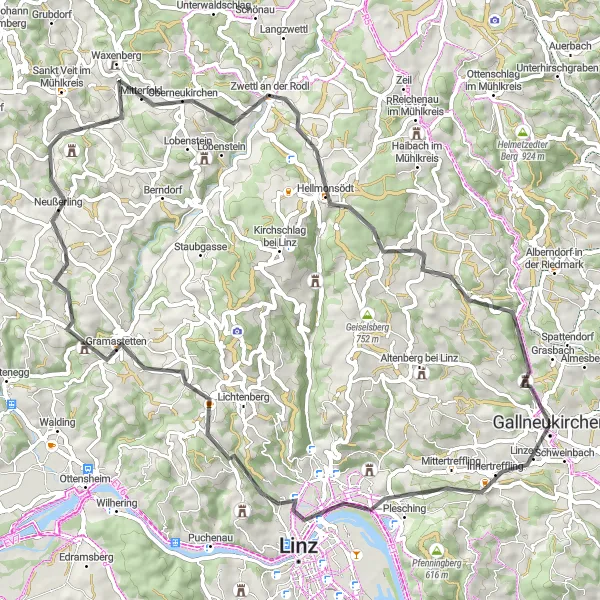 Karten-Miniaturansicht der Radinspiration "Hügelige Straßentour um Gallneukirchen" in Oberösterreich, Austria. Erstellt vom Tarmacs.app-Routenplaner für Radtouren