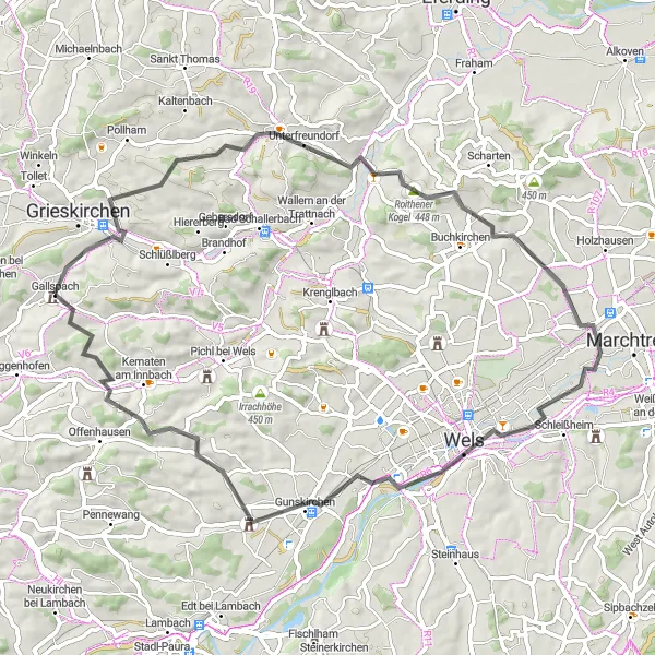 Map miniature of "The Polsenz Trail" cycling inspiration in Oberösterreich, Austria. Generated by Tarmacs.app cycling route planner