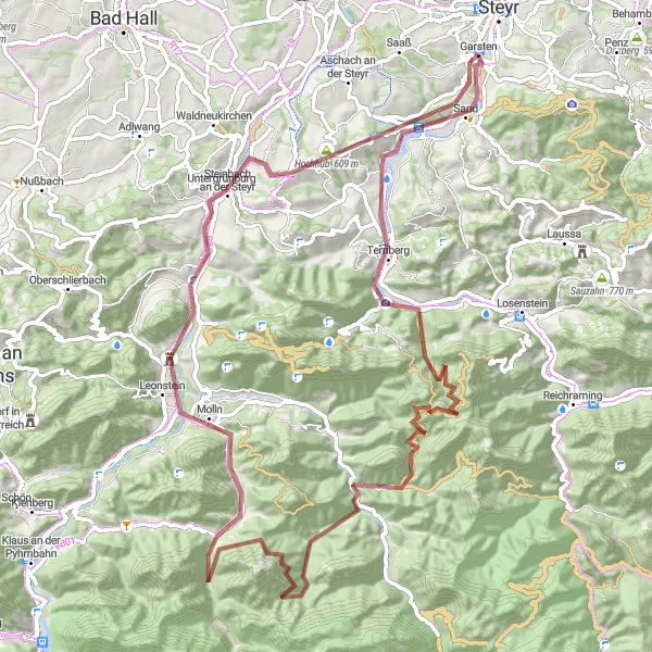 Miniatuurkaart van de fietsinspiratie "Rondrit naar Hohe Dirn en Ramsauer Größtenberg" in Oberösterreich, Austria. Gemaakt door de Tarmacs.app fietsrouteplanner