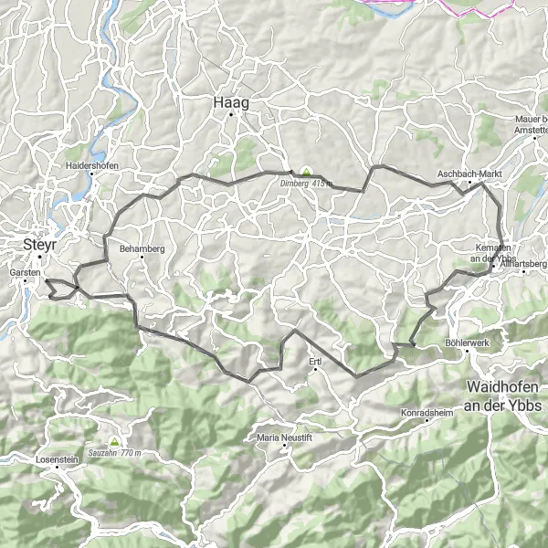 Miniatura mapy "Trasa rowerowa przez Sankt Ulrich bei Steyr" - trasy rowerowej w Oberösterreich, Austria. Wygenerowane przez planer tras rowerowych Tarmacs.app