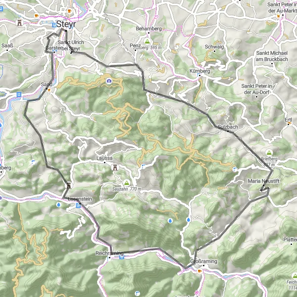 Miniatura mapy "Spacer kulturowy przez Oberösterreich" - trasy rowerowej w Oberösterreich, Austria. Wygenerowane przez planer tras rowerowych Tarmacs.app