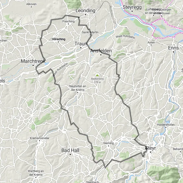 Miniatura mapy "Trasa rowerowa do Steyr" - trasy rowerowej w Oberösterreich, Austria. Wygenerowane przez planer tras rowerowych Tarmacs.app