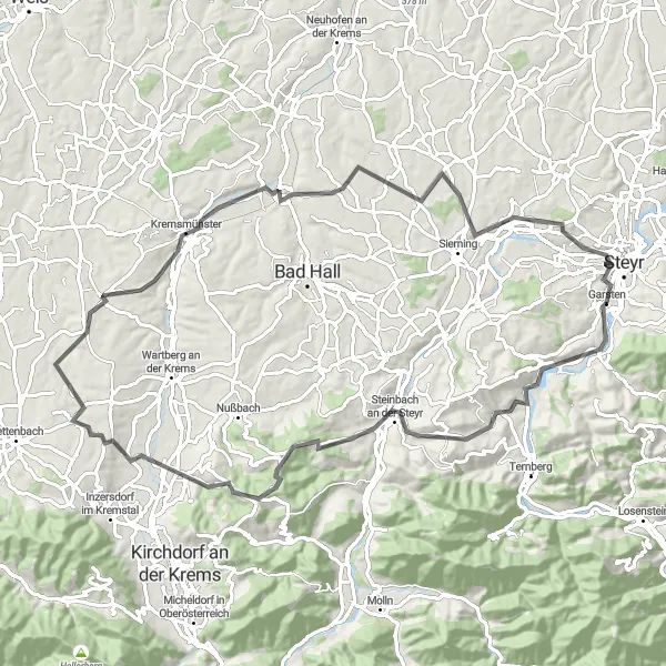 Miniatura mapy "Trasa widokowa na Kaiblinger Kogel" - trasy rowerowej w Oberösterreich, Austria. Wygenerowane przez planer tras rowerowych Tarmacs.app