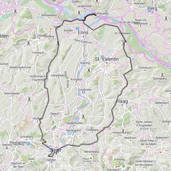 Miniatura mapy "Trasa z Garsten do Oberösterreich" - trasy rowerowej w Oberösterreich, Austria. Wygenerowane przez planer tras rowerowych Tarmacs.app