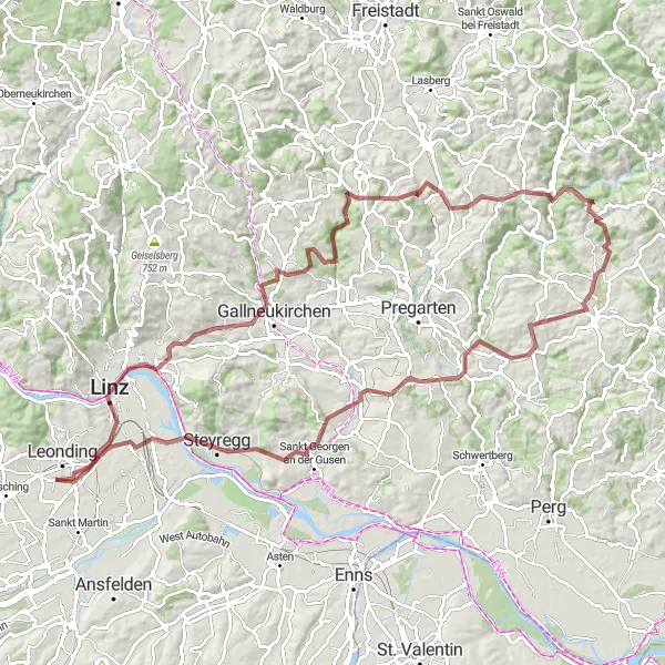 Mapa miniatúra "Gravel Uplands around Gaumberg" cyklistická inšpirácia v Oberösterreich, Austria. Vygenerované cyklistickým plánovačom trás Tarmacs.app