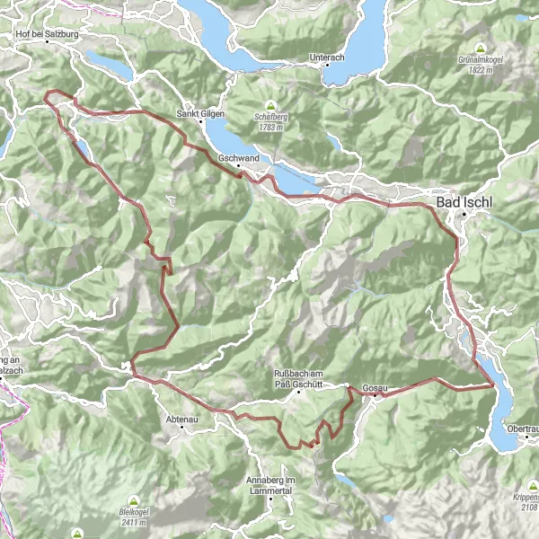 Miniature de la carte de l'inspiration cycliste "Randonnée panoramique de Pass Gschütt à Gosau Ramsau" dans la Oberösterreich, Austria. Générée par le planificateur d'itinéraire cycliste Tarmacs.app