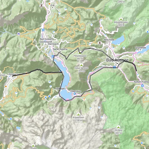 Map miniature of "Salzkammergut Loop" cycling inspiration in Oberösterreich, Austria. Generated by Tarmacs.app cycling route planner