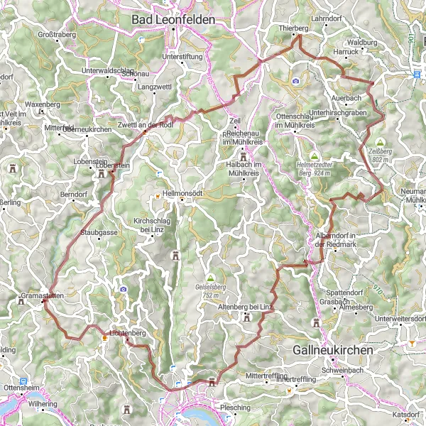 Miniaturekort af cykelinspirationen "Spændende Rute gennem Zwettl an der Rodl" i Oberösterreich, Austria. Genereret af Tarmacs.app cykelruteplanlægger