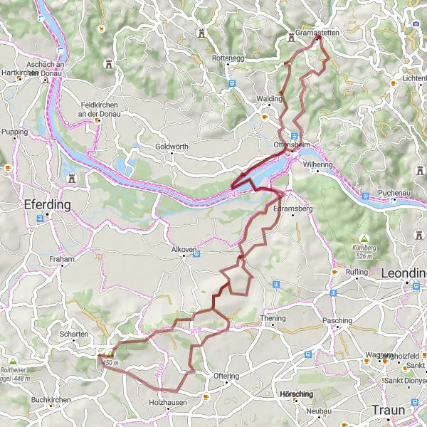 Miniatuurkaart van de fietsinspiratie "Avontuurlijk gravelroute naar Aussichtsplattform Ruinenblick" in Oberösterreich, Austria. Gemaakt door de Tarmacs.app fietsrouteplanner