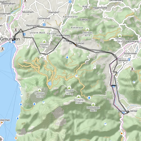 Map miniature of "Flachberg Ride" cycling inspiration in Oberösterreich, Austria. Generated by Tarmacs.app cycling route planner