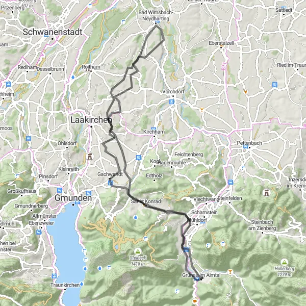 Miniatua del mapa de inspiración ciclista "Ruta Escénica por Carretera en Oberösterreich" en Oberösterreich, Austria. Generado por Tarmacs.app planificador de rutas ciclistas