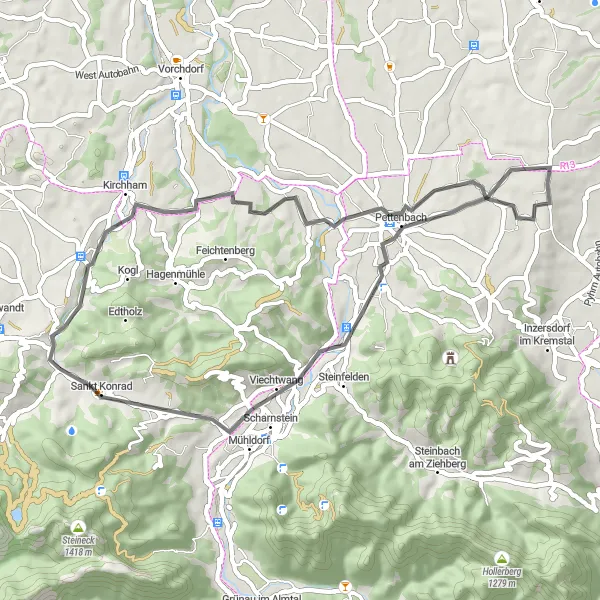 Miniature de la carte de l'inspiration cycliste "Découverte de la Vallée" dans la Oberösterreich, Austria. Générée par le planificateur d'itinéraire cycliste Tarmacs.app