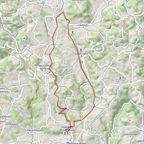 Miniatura della mappa di ispirazione al ciclismo "Giro in Gravel fino a Neumarkt im Mühlkreis" nella regione di Oberösterreich, Austria. Generata da Tarmacs.app, pianificatore di rotte ciclistiche
