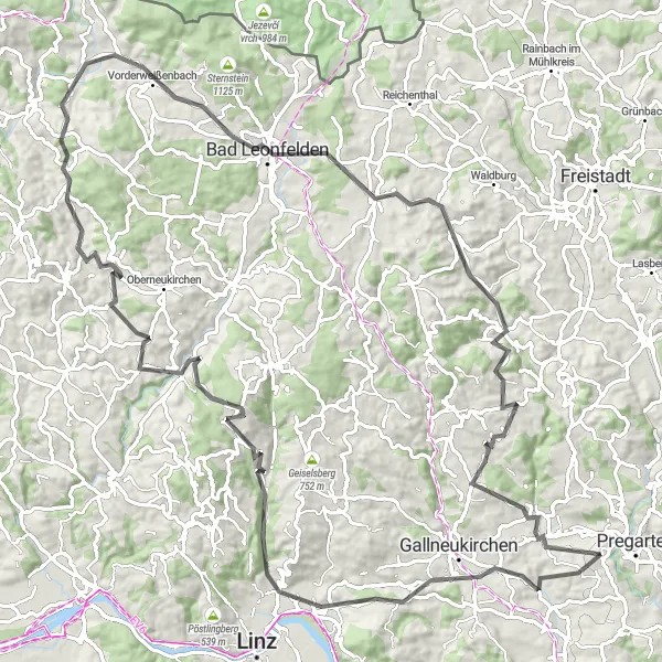 Miniaturní mapa "Pestrá cesta okolo Hagenbergu" inspirace pro cyklisty v oblasti Oberösterreich, Austria. Vytvořeno pomocí plánovače tras Tarmacs.app